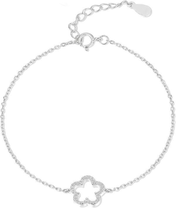 Lorram Jewellery Sterling Silver White Gold Plated Diamond Flower Bracelet