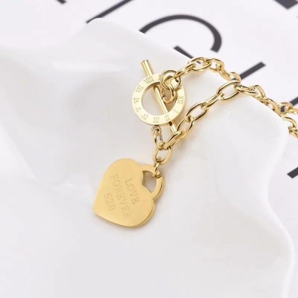 Lorram - 18k Gold Plated Heart Charm Combo Bracelet and Necklace with Love Forever Engraving - Image 2