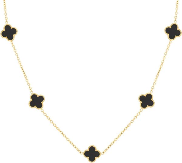 Lorram Elegant Black and Gold Clover Necklace