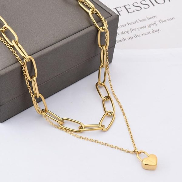 Lorram - 18K Gold Plated Hip-Hop Inlaid Gold Heart Necklace - Image 2