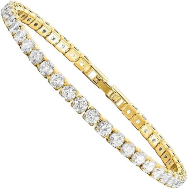 Lorram Tennis Bracelet Gold - Casual Elegant Streetwear Round - Copper Inlay Zircon - 17 cm - Image 2