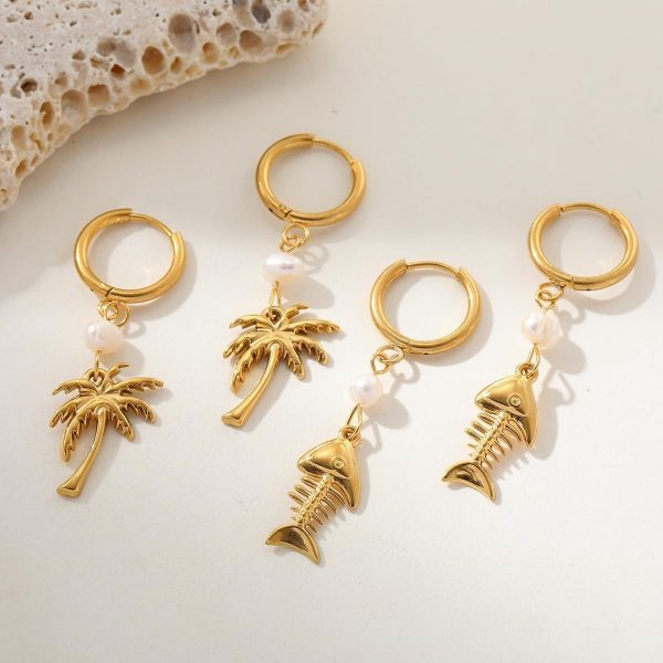 Lorram Jewellery Gold Fishbone Tree Earrings - Image 3