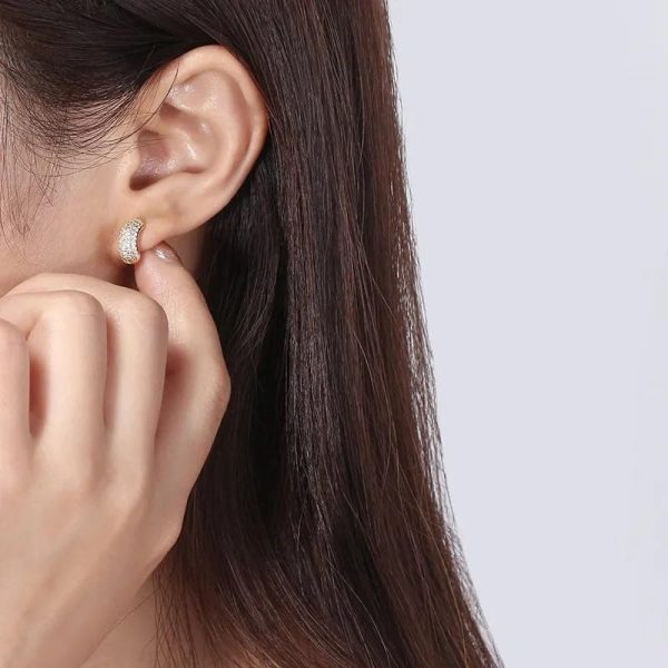 Lorram - 925 Sterling Silver Zircon Semicircle Ear Studs Earings - Image 3