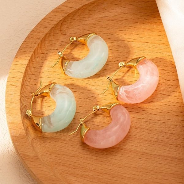 Lorram Jewellery Gold and Light Blue U-Shaped Hoop Earrings - Image 2