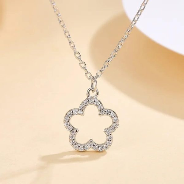 Lorram Jewellery Sterling Silver Flower Pendant Necklace with Zircons - Image 3