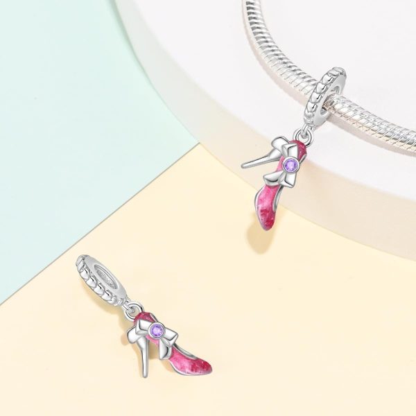 Lorram - Crystal Pink Shoe Charm with Bow Pandora Compatible - Image 2