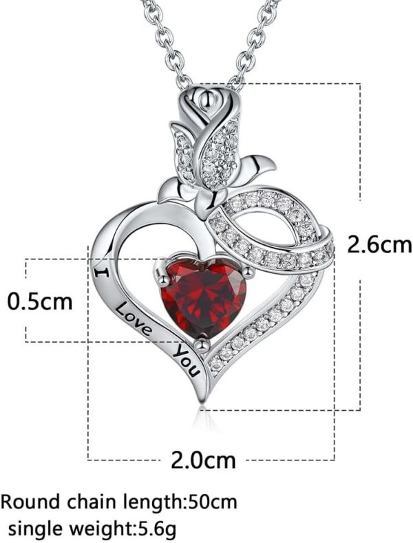 LORRAM - Red Heart Necklace - Red Zirconia Crystal Pendant - 50cm Copper Plated White Gold Chain - Image 3