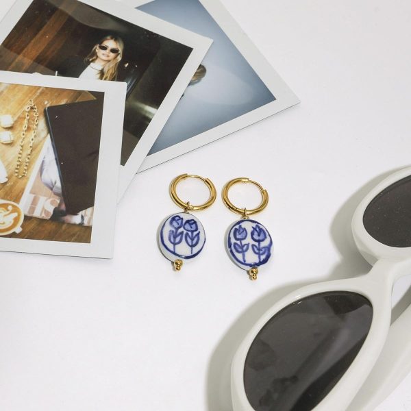 Lorram Jewellery Blue and White Ceramic Drop Earrings - Image 3