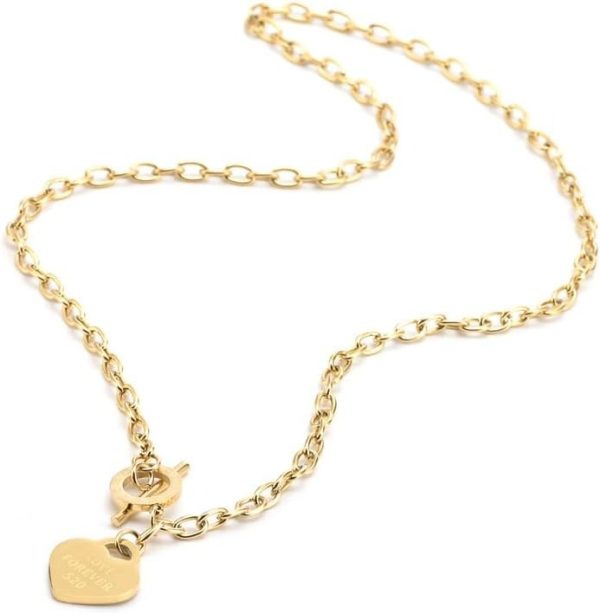 Lorram - 18k Gold Plated Heart Charm Combo Bracelet and Necklace with Love Forever Engraving - Image 3