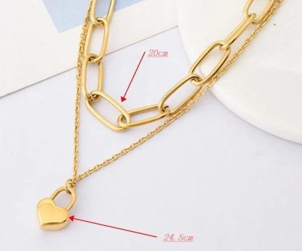 Lorram - 18K Gold Plated Hip-Hop Inlaid Gold Heart Necklace - Image 3