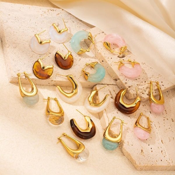 Lorram Jewellery Gold and Light Blue U-Shaped Hoop Earrings - Image 3