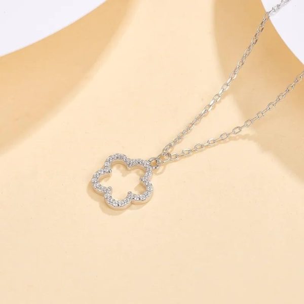 Lorram Jewellery Sterling Silver Flower Pendant Necklace with Zircons - Image 2