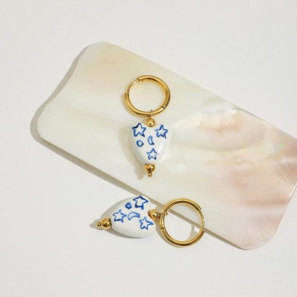 Lorram Jewellery Blue and White Ceramic Heart Earrings - Image 2