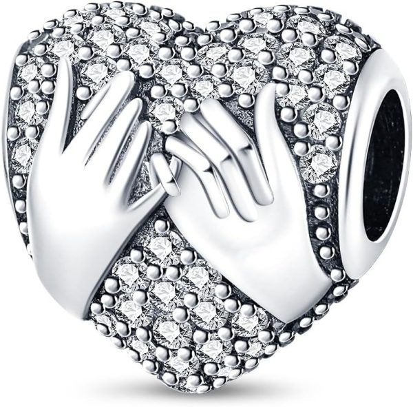 Lorram Jewellery Heart-Shaped Charm with Hands - 925 Sterling Silver
