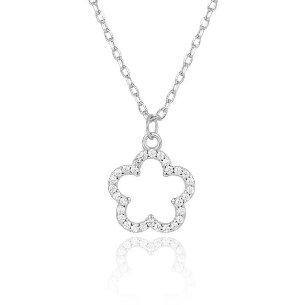Lorram Jewellery Sterling Silver Flower Pendant Necklace with Zircons