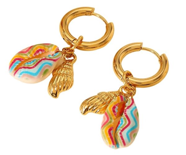 Lorram Jewellery Gold-Plated Multicolor Shell Earrings - Image 2