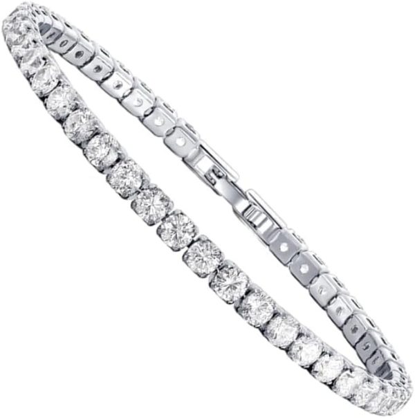 Lorram Tennis Bracelet Silver - Casual Elegant Streetwear Round - Copper Inlay Zircon - 17 cm - Image 2