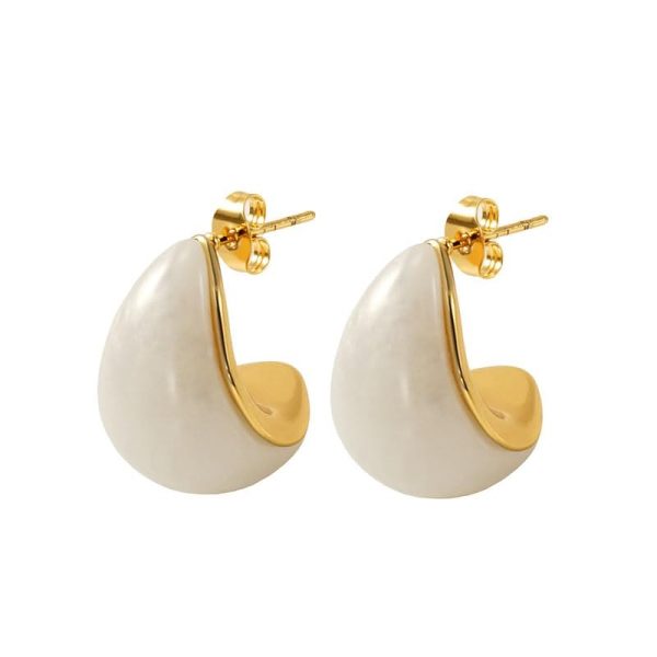 Lorram Jewellery Tear Shaped White and Gold Earrings