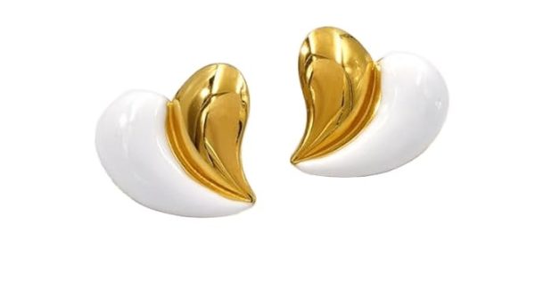 Lorram Jewellery White and Gold Heart Shaped Earrings