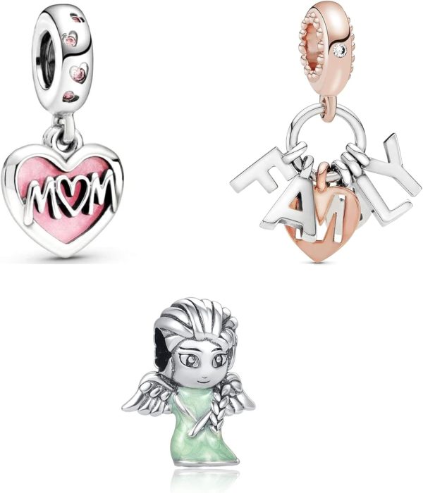 Set of 3 Family Bead Charm Pandora Compatible - Mom Family Angel