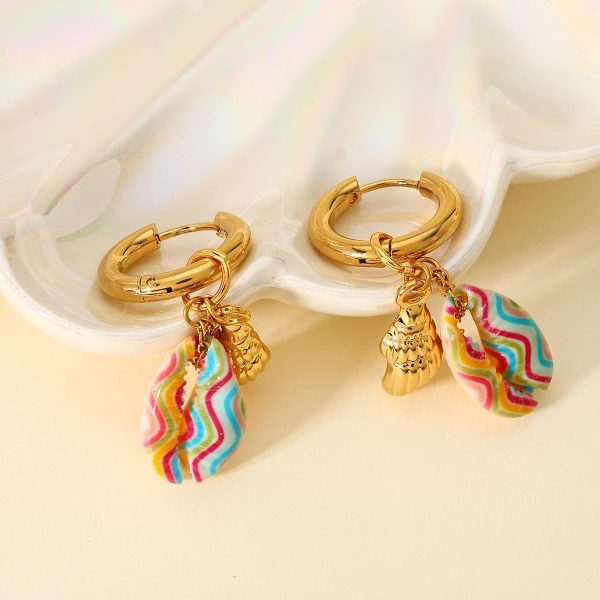 Lorram Jewellery Gold-Plated Multicolor Shell Earrings - Image 3