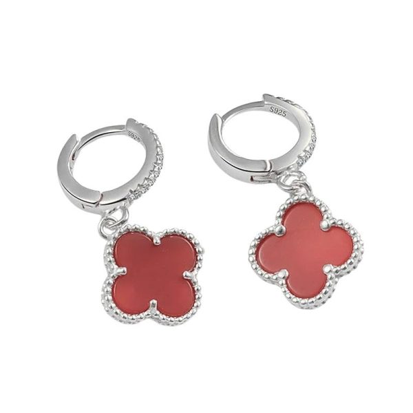 Lorram - Sterling Silver red and silver plated Four Leaf Clover Drop Earrings