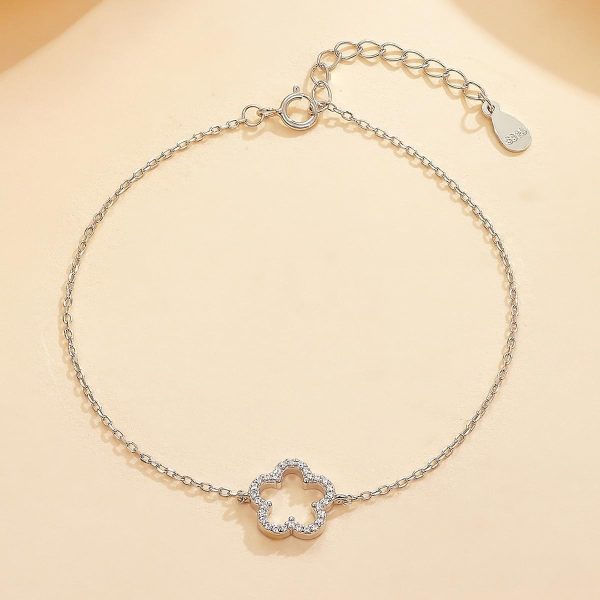 Lorram Jewellery Sterling Silver White Gold Plated Diamond Flower Bracelet - Image 2