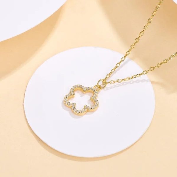 Lorram Jewellery Gold Sterling Silver Flower Pendant Necklace with Zircons - Image 2
