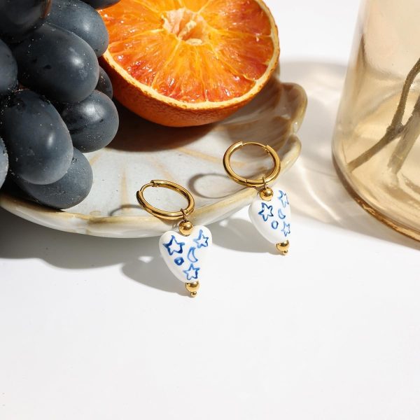 Lorram Jewellery Blue and White Ceramic Heart Earrings - Image 4